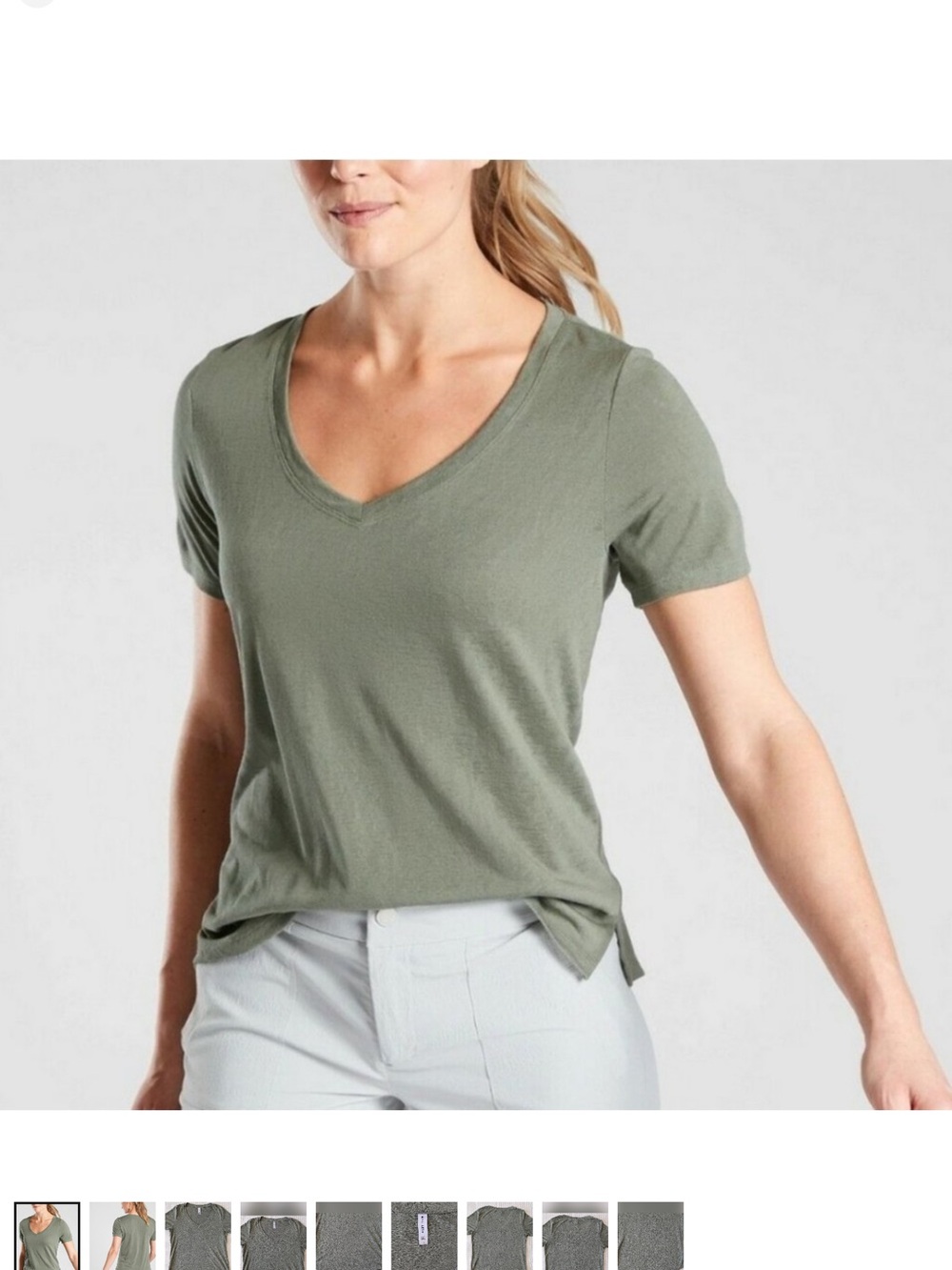 Athleta Breezy V Neck Tee Medium Olive